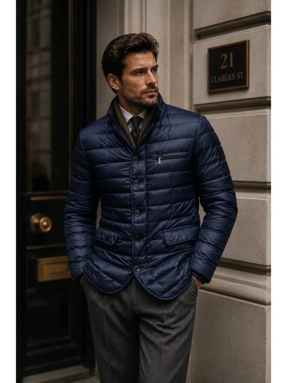 Jan Mayen Arctic Garment Men's Down Quilted Coat Jacket Navy Blue Size 50 Italy